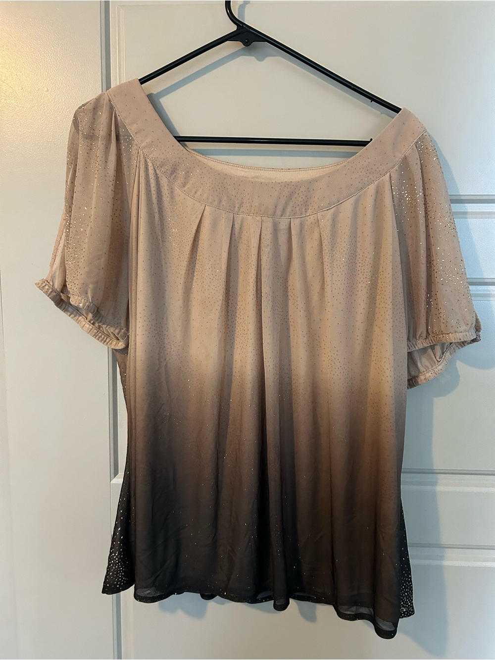 dressbarn Taupe to Black Ombre Glitter Short-Sleeve Blouse